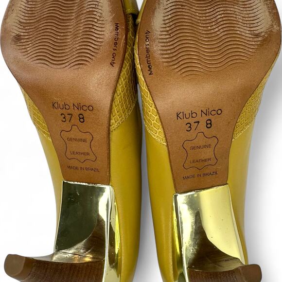 Klub Nico Women's Peep Toe Heels Size BZ 37 US 8 Mustard Yellow Square Buckle - Picture 7 of 13